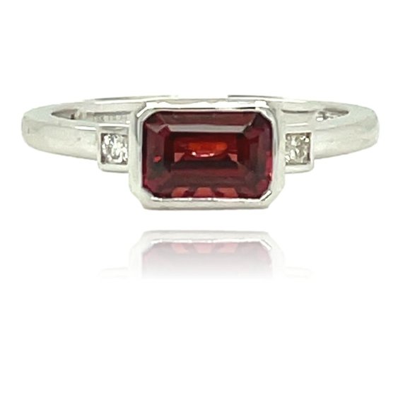 Garnet and Diamond East West Ring in 14k White Gold - Picture 1 of 1